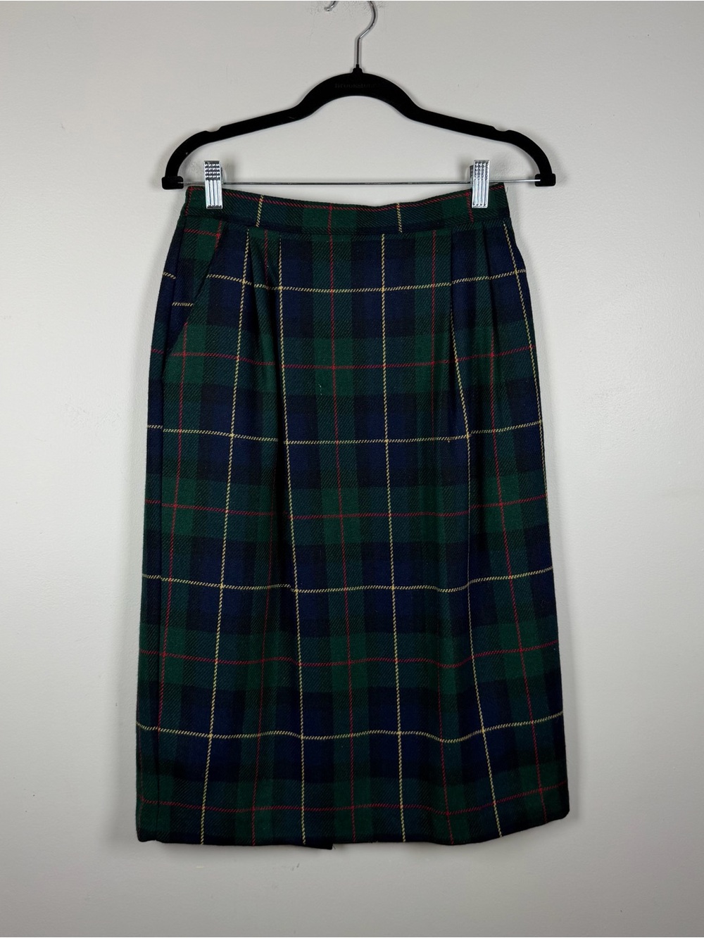 Vintage Katie Brooke Green Tartan Stewart Hunting Modern Plaid Wool Skirt 12